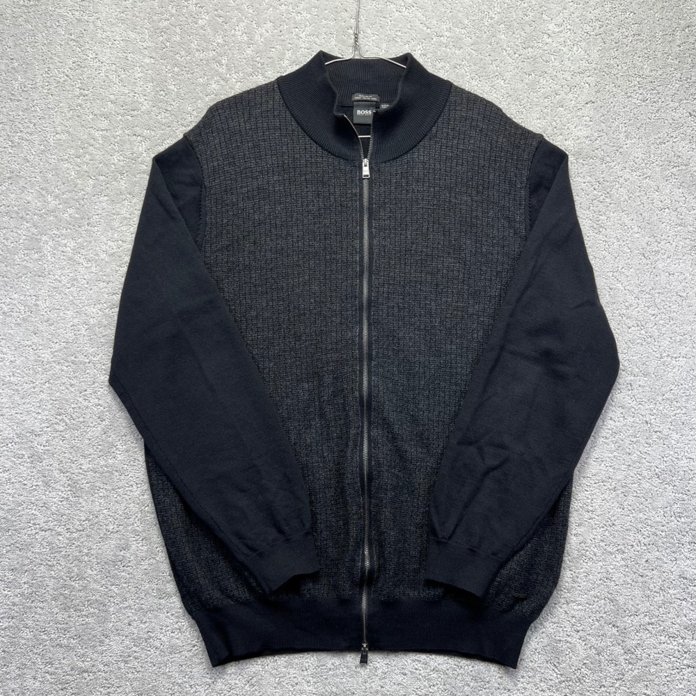 Hugo Boss Sweater Mens XXL Full‎ Zip Emondo Italian Virgin Wool Knit Regular Fit